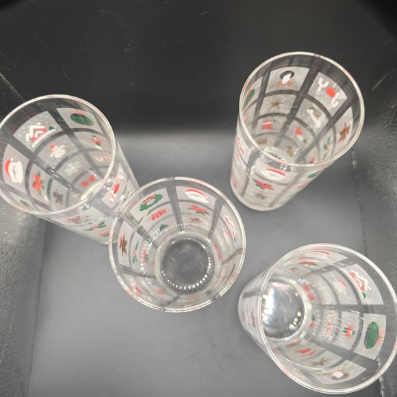 Vintage Culver Christmas Holiday Frosted Highball Glasses Set of 4 Santa Wreath - Picture 5 of 7
